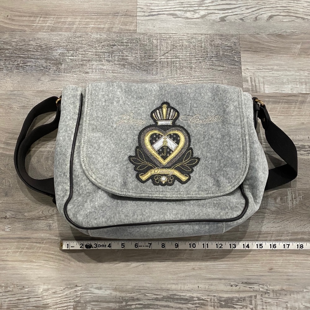 Juicy Couture Grey Velour Cotton Messenger Bag